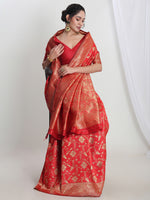 Thumbnail for Janasya Red Silk Blend Geometric Jacquard Saree