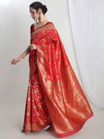 Thumbnail for Janasya Red Silk Blend Geometric Jacquard Saree