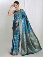 Thumbnail for Janasya Teal Blue Silk Blend Geometric Jacquard Saree