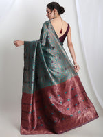 Thumbnail for Janasya Sea Green Silk Blend Floral Jacquard Saree