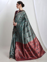 Thumbnail for Janasya Sea Green Silk Blend Floral Jacquard Saree