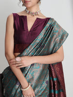 Thumbnail for Janasya Sea Green Silk Blend Floral Jacquard Saree
