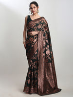 Thumbnail for Janasya Dark Green Silk Blend Floral Jacquard Saree