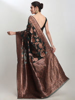 Thumbnail for Janasya Dark Green Silk Blend Floral Jacquard Saree
