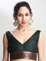 Thumbnail for Janasya Dark Green Silk Blend Floral Jacquard Saree