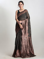 Thumbnail for Janasya Dark Green Silk Blend Floral Jacquard Saree