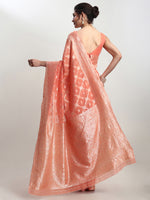 Thumbnail for Janasya Peach Silk Blend Geometric Jacquard Saree