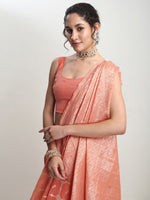 Thumbnail for Janasya Peach Silk Blend Geometric Jacquard Saree
