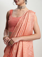 Thumbnail for Janasya Peach Silk Blend Geometric Jacquard Saree