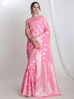 Thumbnail for Janasya Pink Silk Blend Geometric Jacquard Saree