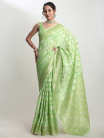 Thumbnail for Janasya Green Silk Blend Geometric Jacquard Saree