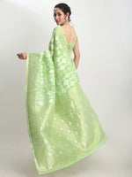 Thumbnail for Janasya Green Silk Blend Geometric Jacquard Saree