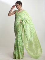 Thumbnail for Janasya Green Silk Blend Geometric Jacquard Saree