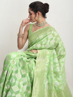 Thumbnail for Janasya Green Silk Blend Geometric Jacquard Saree