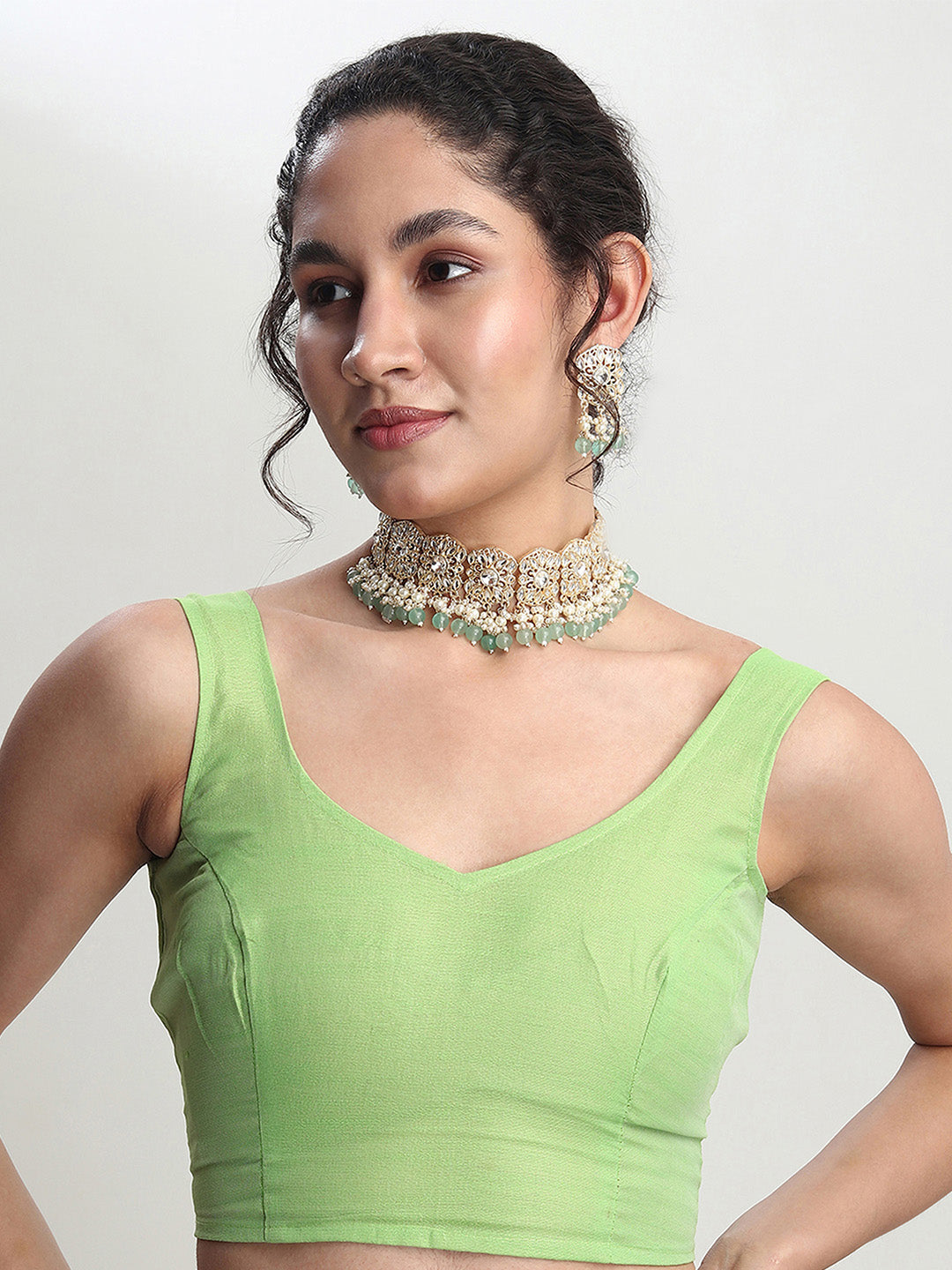 Janasya Green Silk Blend Geometric Jacquard Saree