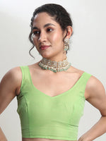 Thumbnail for Janasya Green Silk Blend Geometric Jacquard Saree