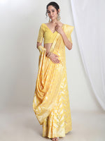 Thumbnail for Janasya Yellow Silk Blend Floral Jacquard Saree