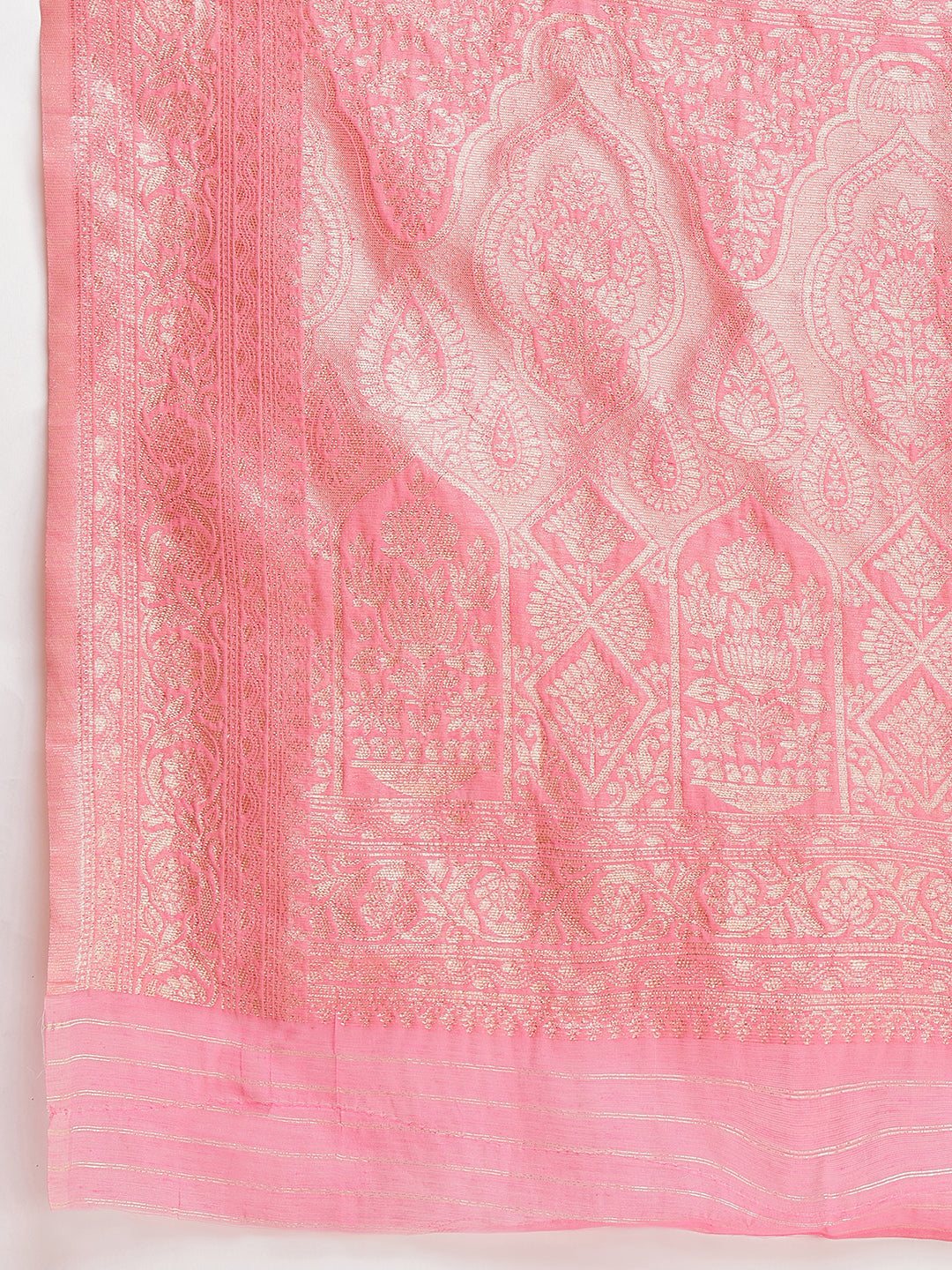Janasya Peach Silk Blend Geometric Jacquard Saree