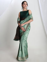 Thumbnail for Janasya Light Green Silk Blend Ethnic Motifs Jacquard Saree