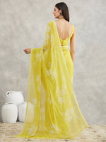 Thumbnail for Janasya Lime Yellow Georgette Floral Printed Saree