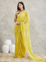 Thumbnail for Janasya Lime Yellow Georgette Floral Printed Saree