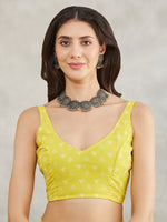 Thumbnail for Janasya Lime Yellow Georgette Floral Printed Saree