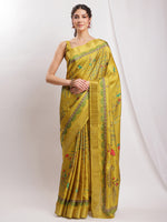 Thumbnail for Janasya Green Silk Blend Ethnic Motifs Printed Saree