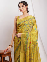 Thumbnail for Janasya Green Silk Blend Ethnic Motifs Printed Saree