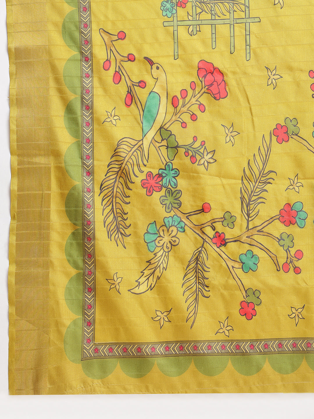 Janasya Green Silk Blend Ethnic Motifs Printed Saree