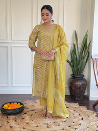 Thumbnail for Lyush Women Party Wear Embroidery Worked Kurta With Pant And Dupatta Set - Mustard