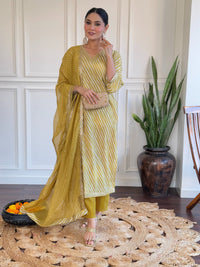 Thumbnail for Lyush Women Party Wear Embroidery Worked Kurta With Pant And Dupatta Set - Mustard