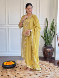 Thumbnail for Lyush Women Party Wear Embroidery Worked Kurta With Pant And Dupatta Set - Mustard
