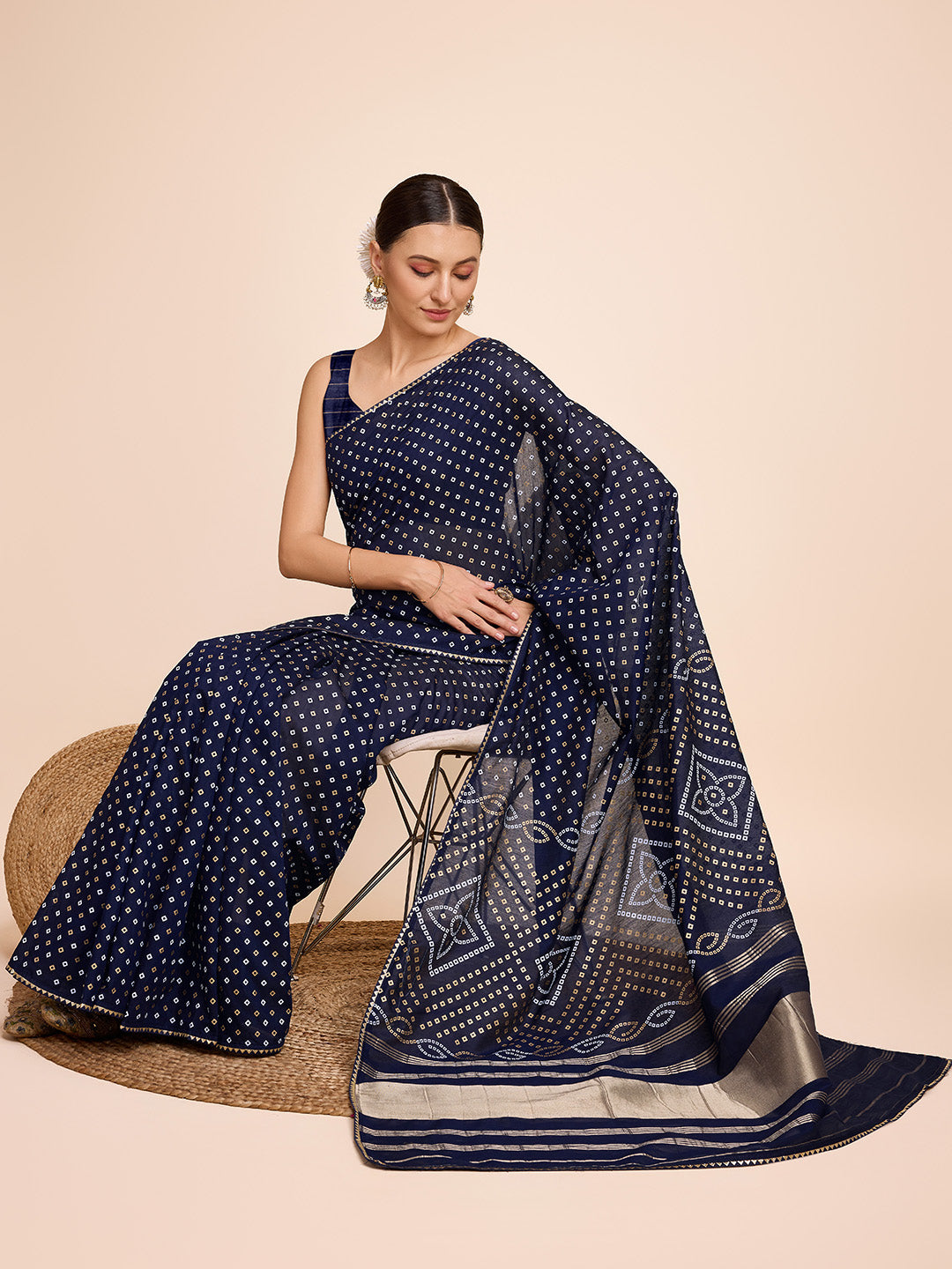 NOZ2TOZ Women Party Wear Semi Cotton Silk Saree with Unstitched Blouse - Blue