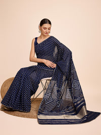 Thumbnail for NOZ2TOZ Women Party Wear Semi Cotton Silk Saree with Unstitched Blouse - Blue