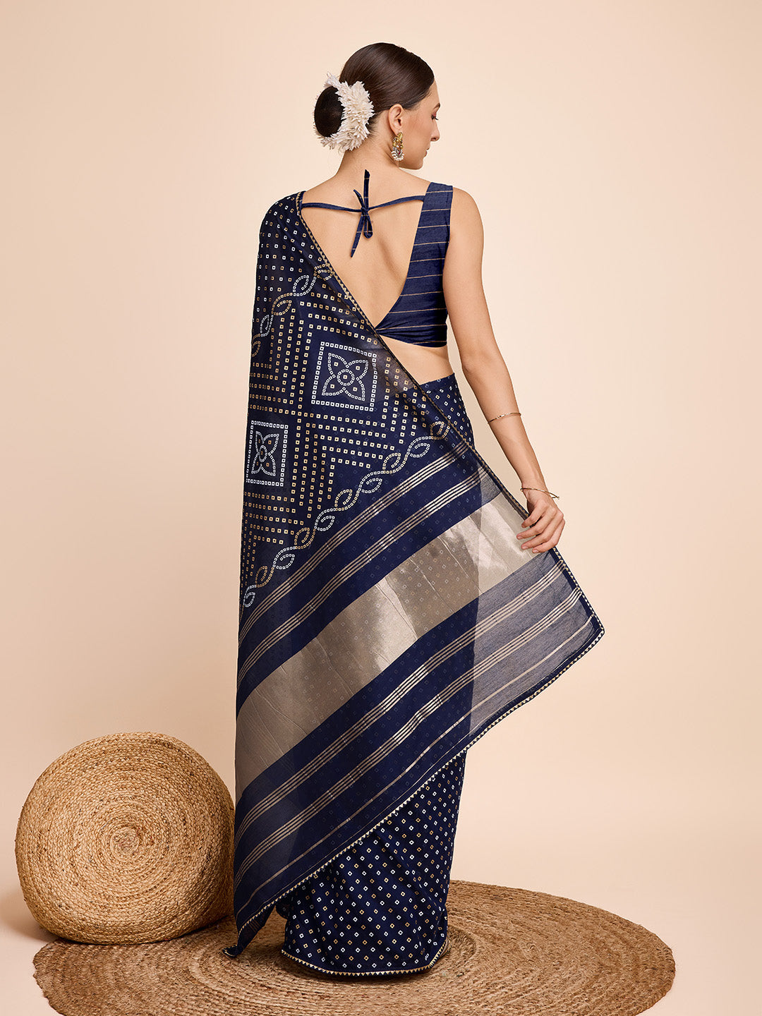 NOZ2TOZ Women Party Wear Semi Cotton Silk Saree with Unstitched Blouse - Blue