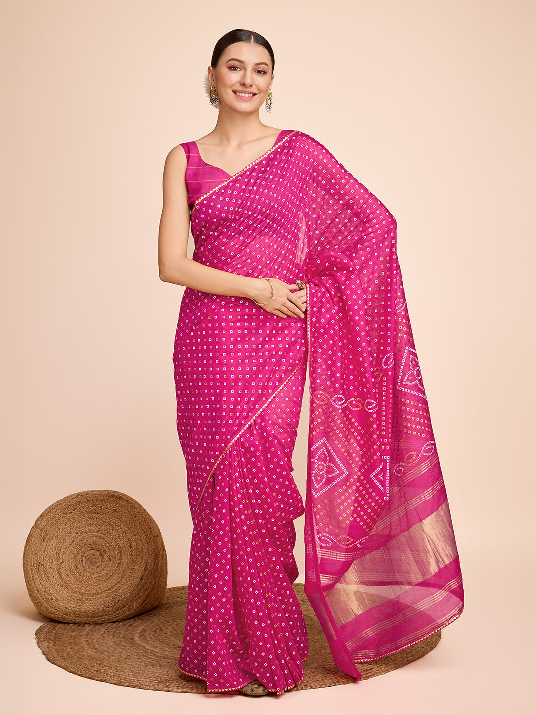 NOZ2TOZ Women Party Wear Semi Cotton Silk Saree with Unstitched Blouse - Pink