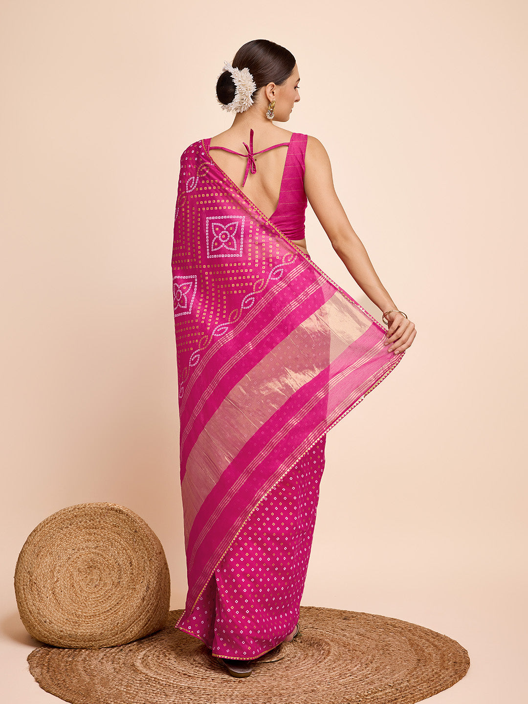 NOZ2TOZ Women Party Wear Semi Cotton Silk Saree with Unstitched Blouse - Pink