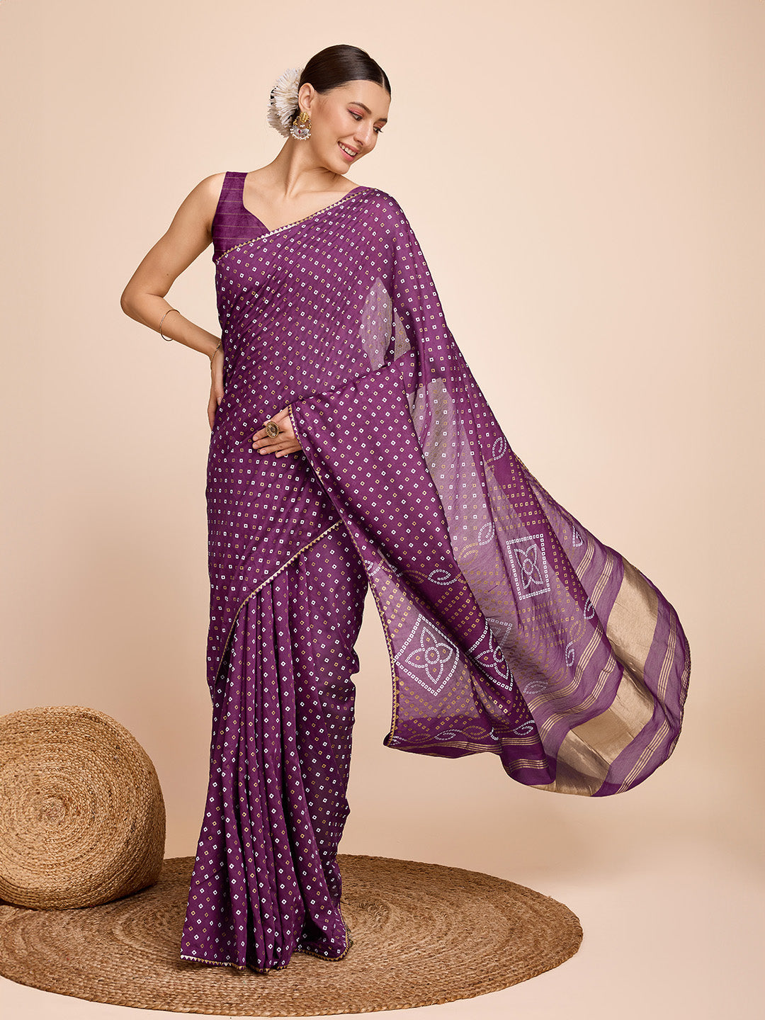 NOZ2TOZ Women Party Wear Semi Cotton Silk Saree with Unstitched Blouse - Purple