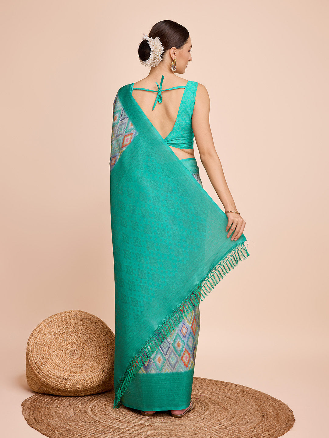 NOZ2TOZ Women Party Wear Semi Kanjivaram Silk Ready to Wear Saree with Unstitched Blouse(Size Up to 42) - Rama