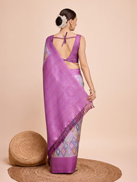 Thumbnail for NOZ2TOZ Women Party Wear Semi Kanjivaram Silk Ready to Wear Saree with Unstitched Blouse(Size Up to 42) - Purple