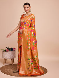Thumbnail for NOZ2TOZ Women Party Wear Zari Weaving Paithani Silk Saree with Unstitched Blouse - Orange