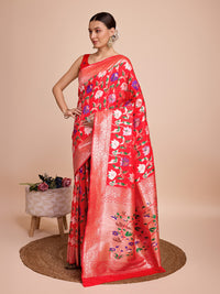 Thumbnail for NOZ2TOZ Women Party Wear Zari Weaving Paithani Silk Saree with Unstitched Blouse - Red