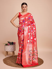 Thumbnail for NOZ2TOZ Women Party Wear Zari Weaving Paithani Silk Saree with Unstitched Blouse - Red