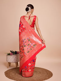 Thumbnail for NOZ2TOZ Women Party Wear Zari Weaving Paithani Silk Saree with Unstitched Blouse - Red