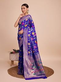 Thumbnail for NOZ2TOZ Women Party Wear Zari Weaving Paithani Silk Saree with Unstitched Blouse - Blue