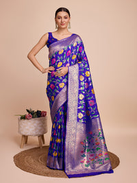 Thumbnail for NOZ2TOZ Women Party Wear Zari Weaving Paithani Silk Saree with Unstitched Blouse - Blue