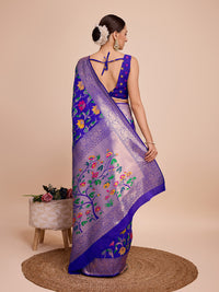Thumbnail for NOZ2TOZ Women Party Wear Zari Weaving Paithani Silk Saree with Unstitched Blouse - Blue