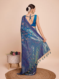 Thumbnail for NOZ2TOZ Women Party Wear Double Zari Weaving Pure Silk Saree with Unstitched Blouse - Petrol Green