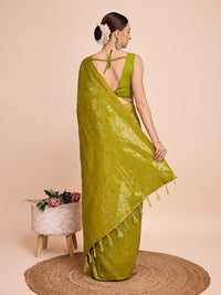 Thumbnail for NOZ2TOZ Women Party Wear Double Zari Weaving Pure Silk Saree with Unstitched Blouse - Parrot Green