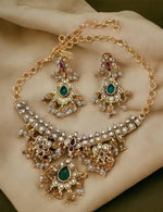 Thumbnail for Jewel City Elegant Kundan Choker Set - Gold-Plated Pearl Drop Necklace with Green & Ruby Stones and Matching Earrings